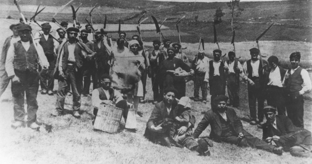 Grupo de segadores en Grandas de Salime. Hacia 1950. Fotografía original: familia Martínez Uría.